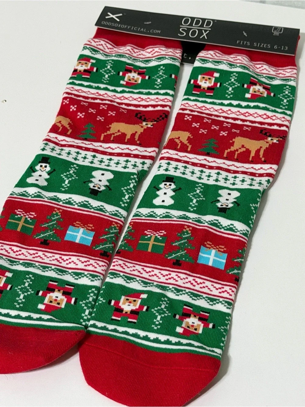 Odd Sox Men’s Christmas Fair Isle Dress Socks - Red & Green